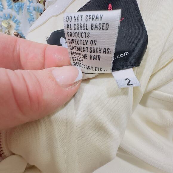 Mac Duggal Embellished Strapless Romper Size 2 Ivory Blue Beaded Floral Mini NWT - Picture 12 of 15